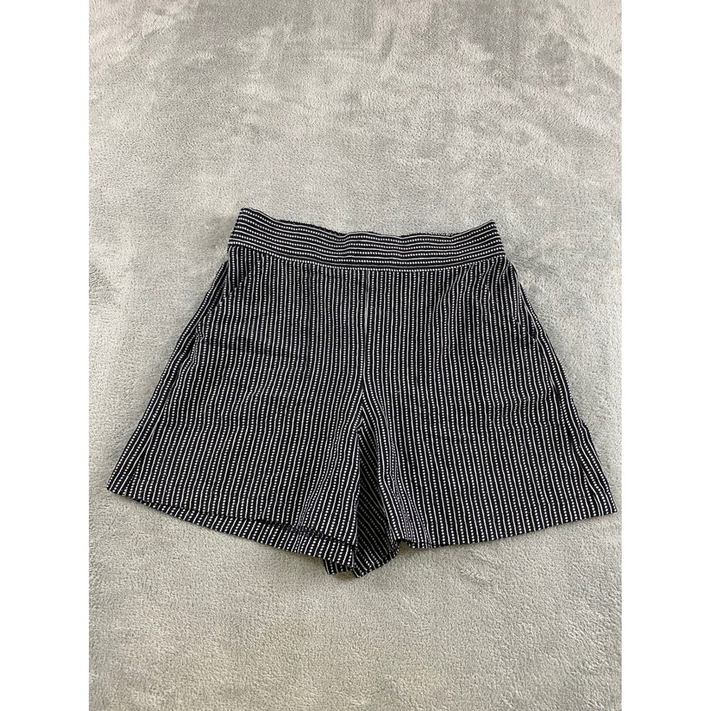 Max Studio London Womens Small Black White Striped High Waisted Elastic Shorts